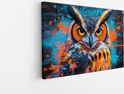 Saammp Canvas Schilderij - Kleurrijke Uil - Abstract - Dieren - 30x20 - Foto op canvas - Wanddecoratie - muurdecoratie Woonkamer - Slaapkamer decoratie - Canvas Print