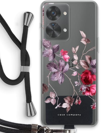 Case Company® - Hoesje met koord geschikt voor OnePlus Nord 2T hoesje met Koord - Mooie bloemen - Telefoonhoesje met Zwart Koord - Bescherming aan alle Kanten en Over de Schermrand