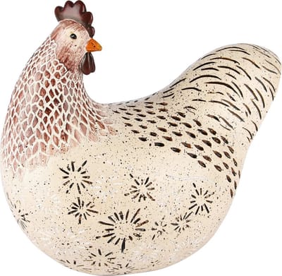 Dekoratief | Kip broedend, wit/bruin, resina, 19x10x18cm | A250069