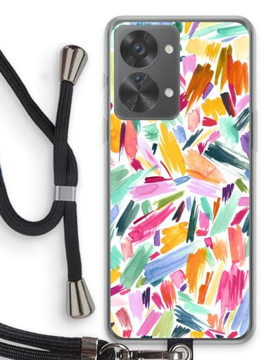 Case Company® - Hoesje met koord geschikt voor OnePlus Nord 2T hoesje met Koord - Watercolor Brushstrokes - Telefoonhoesje met Zwart Koord - Bescherming aan alle Kanten en Over de Schermrand