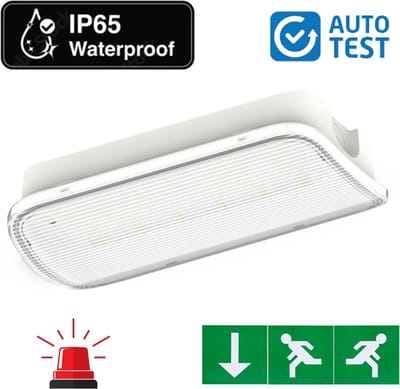 Auto-Test Compact LED Bulkhead Noodverlichting 1w - 150 Lumen - IP65 - Met pijlaanduiding - 231x116mm