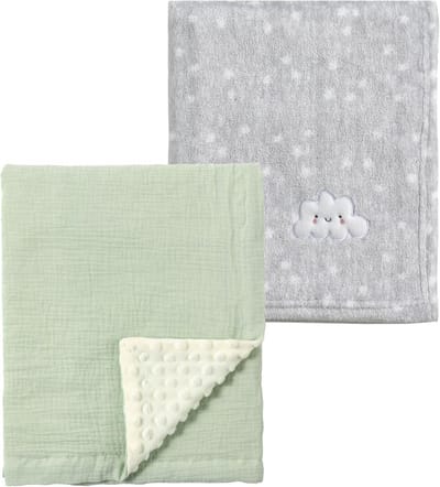 2-pack Babydekens 76x100 cm Pluizig Warm Grijs & Groen Mousseline voor Wieg en Kinderwagen