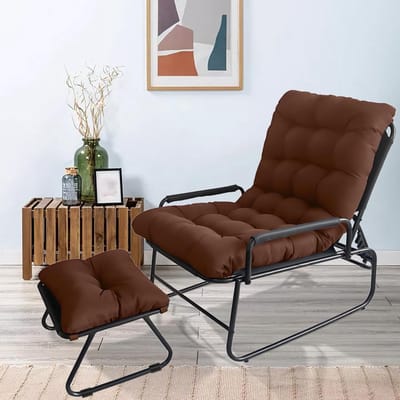 Lounge Stoel met Voetenbank - Relaxstoel Tuinstoel - Buiten Ontspannen - 5-Positie Verstelbaar - 83 x 74 x 130 cm