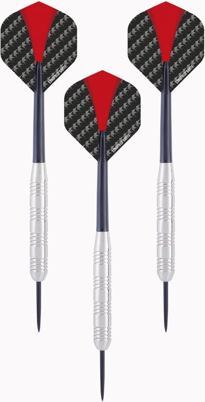 Nickel Silver Dartpijl Set 21 Gram – 3 Stuks – Rood/Zwart Flights, Zwarte Shaft – Semi Professioneel – Inclusief Kunststof Etui – Longfield