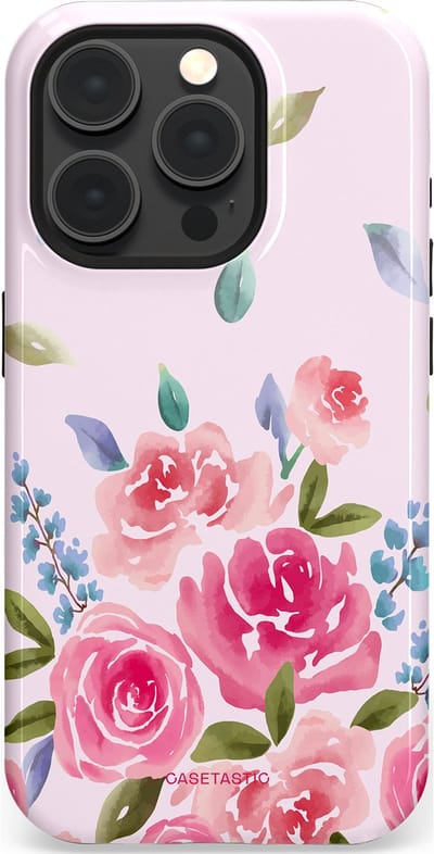 Casetastic hoesje geschikt voor Apple iPhone 15 Pro - MagSafe - Dubbellaagse bescherming - Aquarel Bloesem - Fashion Case - Lichtroze Lila Saliegroen
