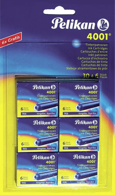 Pelikan standaard inktpatronen TP/6 4001 koningsblauw, 6 etuis met 6 patronen