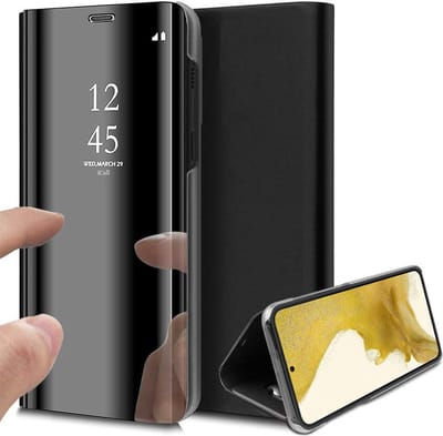 Hoesje geschikt voor Samsung Galaxy S22 Plus - Book Case Spiegel Wallet Cover Hoes Zwart