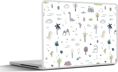 Laptop sticker - 10.1 inch - Dinosaurus - Bomen - Patronen - 25x18cm - Laptopstickers - Laptop skin - Cover