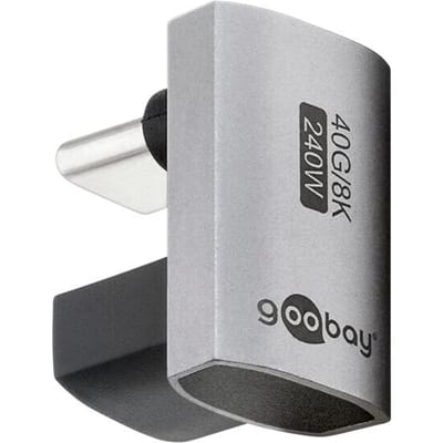 180 graden USB-C (v) naar USB-C (m) Adapter - USB4 - U-vorm - Pro - Zilver