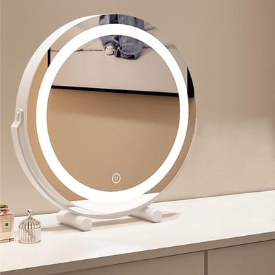 Verlichte Make-up Spiegel - Tafelspiegel LED - Schoonheidsroutine Verbeteren - 3 Kleuren Licht - 30 cm - Wit