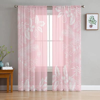 Kerst Lantaarn Lijn Roze Textuur Tule In Transparante Gordijnen Voor Woonkamer Keuken Raambekleding Chiffon Gordijn Jaloezieën 135W x 160H(cm)