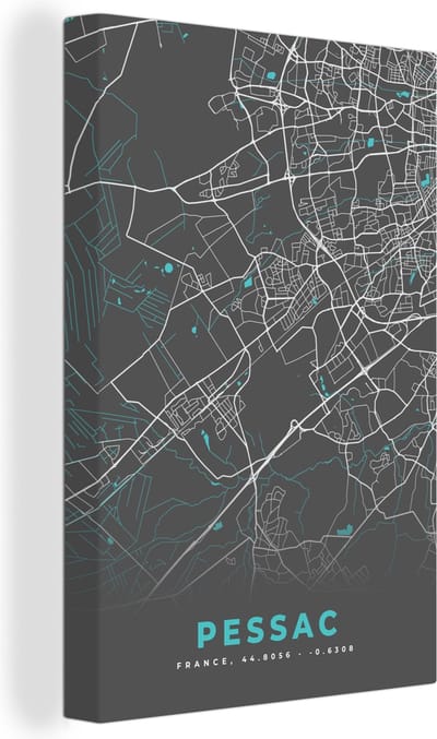 Canvas Schilderij Pessac - Frankrijk - Stadskaart - Kaart - Plattegrond - 20x30 cm - Wanddecoratie