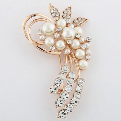 Zoshi Goudkleurige Broches Pins Voor Vrouwen Vintage Stijl Imitatie Parel Grote Bloem Broche Bruiloft Accessoires Sieraden beige