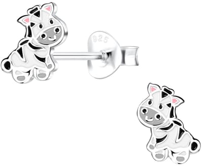 Joy|S - Zilveren zebra oorbellen - 5 x 8 mm - kinderoorbellen