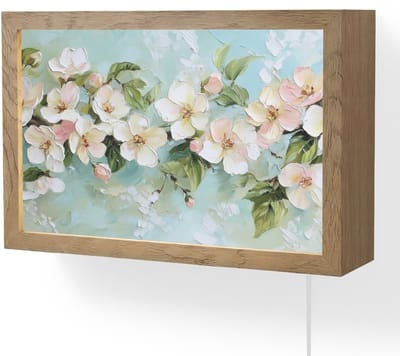 Wandlamp 30x20 cm - Oplaadbaar - Bloesem - Bladeren - Lichtblauw - Wandlampen binnen woonkamer - Slaapkamer lamp met kabel - Decoratieve nachtlamp - Vloerlamp snoer