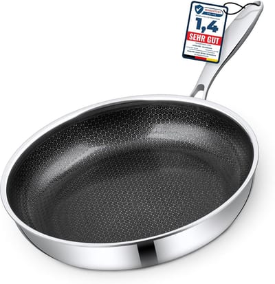 Krasbestendige honingraatpan 32 cm - 5-laags inductiepannetje met antiaanbaklaag zonder PFAS en PTFE