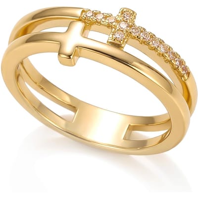 Bagues Double Croix en Zirconium Cristal Brillant Pour Femmes Micro Pavées de Zircon Cubique Cuivre Bague de Doigt de Mariage Promesse Romantique Bijoux de Luxe Cadeau 7 beige
