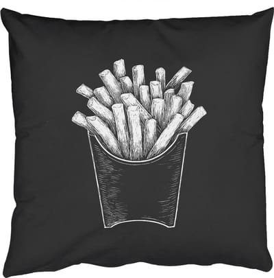 Sierkussens - Kussentjes Woonkamer - 50x50 cm - Friet - Witte krijttekening - Zwart