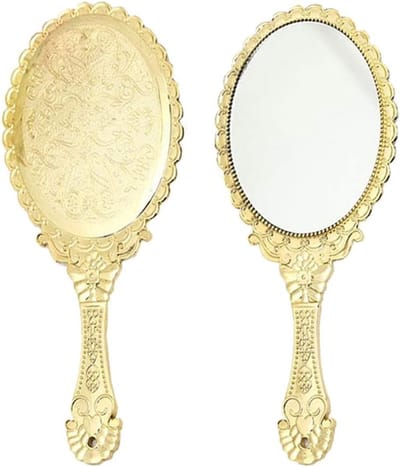 Compacte Handspiegel met Handvat - Vintage Decoratieve Make-up Spiegel voor Vrouwen en Meisjes - Ideaal voor Reizen en Cosmetica
