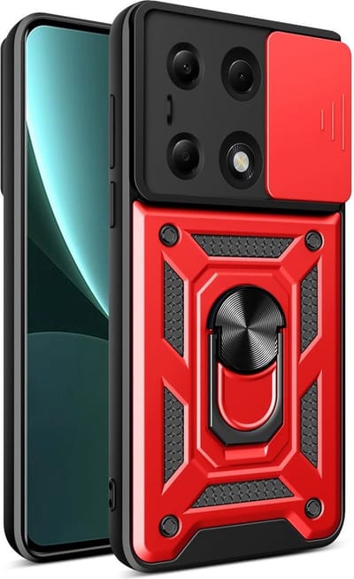 MobyDefend Hoesje - Geschikt voor Xiaomi Redmi Note 13 Pro 4G - Pantsercase Met Draaibare Ring - Rood