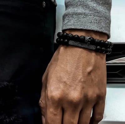 Leerella Kroon Armband - Zwart Kleurig Kralen - Kralen Armband Heren en Dames - Kralen Armband Mannen – Verjaardag - Valentijnsdag