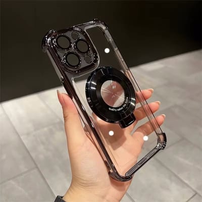 Anti-shock Magnetische hoesje met onzichtbare Ringstandaard - Geschikt voor iPhone 16 Pro Max - Zwart