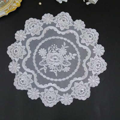 Tissu de table à broder fleur de rose en maille ronde Housse de nappe de mariage Décoration de table et accessoires de Noël pour salle à manger cuisine Round 40cm