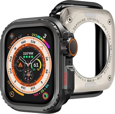 Stravo Titanium Metaal Case Hoesje – Geschikt voor Apple Watch Ultra 49mm – Full Cover Metaal Case / Beschermend Hoesje – Robuuste Bumper Bescherming met Crown – Screenprotector Case voor Apple Watch Ultra / Ultra 2 / Ultra 3 (Zwart)