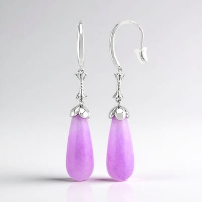Cavill - Zilveren oorbellen - 925 Sterling zilver gerhodineerd - 2 Lila kwartskristallen 30 69 ct fancy cut - Elegant bloemmotief - Druppelvormig
