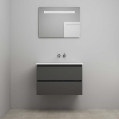 On-Line Badkamermeubelset - 80 cm - Voorgemonteerd - Acryl Wastafel - zonder Kraangat - Spiegel met LED-Verlichting - Mat Antraciet
