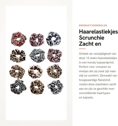 Dailygoods- Haarelastiekjes 12 stuks - Scrunchie - Luipaard - Haaraccessoires - Flanelstof - Zacht en comfortabel - Scrunchies