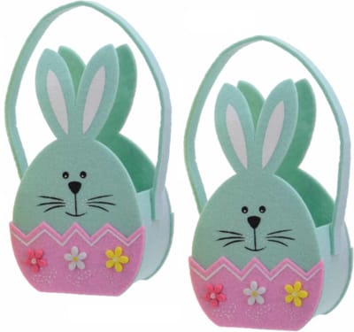 2x stuks paaseieren mandje Paashaas van lichtblauw vilt 11 x 20 cm - Paasmandjes