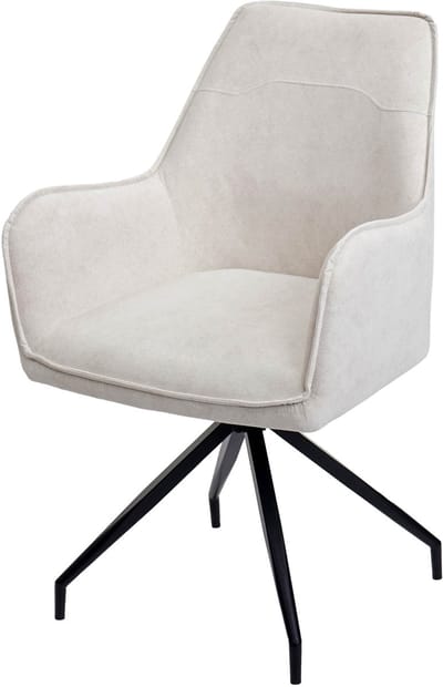 Eetkamerstoel MCW-K15, keukentoel, gestoffeerde stoel met armleuningen, stof/textiel, metaal ~ crèmebeige