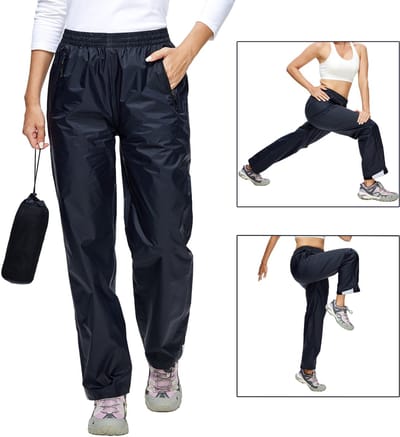 BUBW® Regenbroek Dames - Waterdicht & Ademend - Waterkolom 5.000 | 5.000 g/m² Ademend Vermogen - Met Reflecterende strepen - Inclusief opbergtas - Maat S - Zwart
