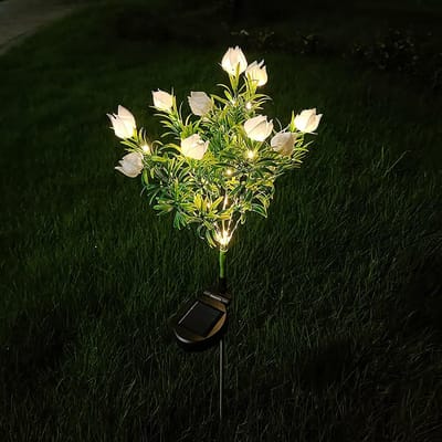 Zonne-energieverlichting voor buiten - Led-tuinverlichting met bloemen - Waterdichte sfeerverlichting voor buiten - De mooiste verlichtingsdecoraties voor buiten, buitenverlichting voor tuin, terras en pad - 2 stuks - Wit warm licht