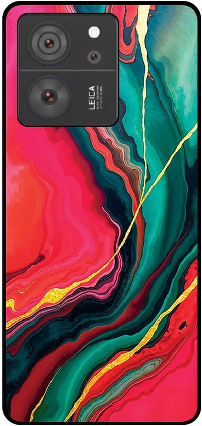 Smartphonica Telefoonhoesje Geschikt voor Xiaomi 13T / 13T Pro met Rood Groen Marmer Opdruk - TPU Backcover Case Red Green Marble Design geschikt voor Xiaomi 13T;Xiaomi 13T Pro