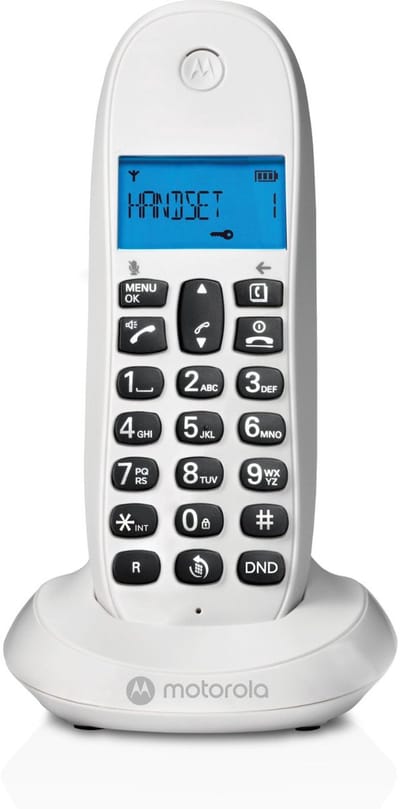 Motorola C1001CBW+ - DECT digitale draadloze telefoon - Gespreksblokkering, nummerweergave, handsfree, telefoonboek voor 50 nummers, verlicht display - Wit