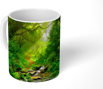 Mok - Koffiemok - Jungle - Water - Bladeren - Zon - Natuur - Mokken - 350 ML - Beker - Koffiemokken - Theemok