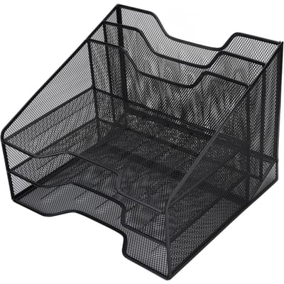 Plateau à papier 3 niveaux Maille métallique Organisateur de bureau Trieur Rangement de documents Rack de rangement Bureau gray