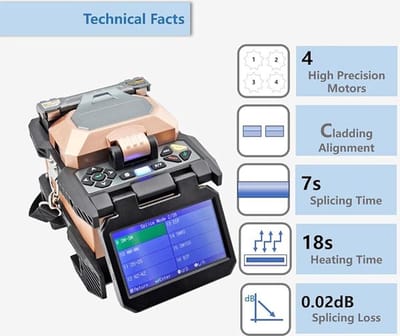 QIIRUN 6481B Fiber Optic Fusion Splicer - 4,3-inch Touchscreen, 4 Motoren, 6800 mAh Batterij