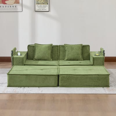 Welltin Slaapbank - Slaapbank - Zetelbed - 2-Zitsbank - Multifunctionele Corduroy Slaapbank - 2 persoons - Opvouwbaar - 2 Kussens - Armleuningen - Scandinavische stijl - Groen