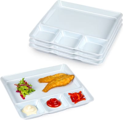 Plasticforte Vakjesborden - 4x stuks - wit - gourmetbord - 4-vaks - kunststof - 26 x 24 cm - fonduebord