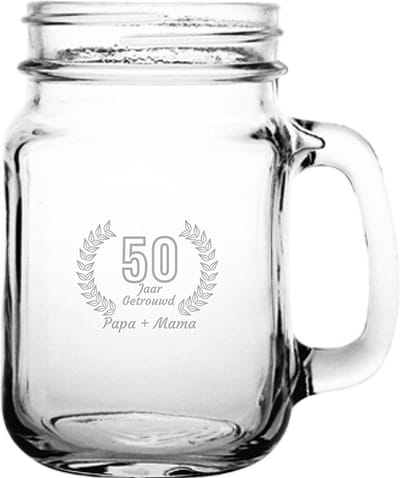 Gegraveerde Drinkglas 45cl Papa + mama 50 jaar getrouwd