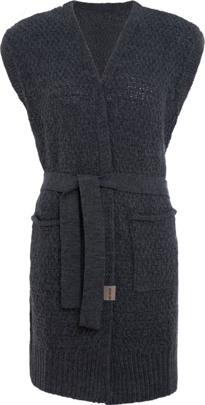 Knit Factory Luna Gebreide Gilet - Gebreid vest zonder mouwen - Mouwloos dames vest - Mouwloze donkergrijze cardigan - Antraciet - 36/38