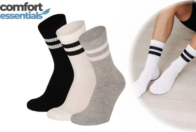 Comfort Essentials - Sportsokken Dames - 3 paar - Wit Zwart Grijs - Sportsokken Dames - Sokken met Strepen - Tennissokken Dames - Hardloopsokken Dames
