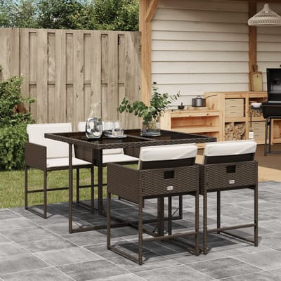 vidaXL - 5-delige - Tuinset - met - kussens - poly - rattan - bruin