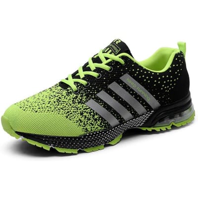 Hardloopschoenen Ademende Heren Sneakers Fitness Schoenen Luchtkussen Buitensportschoenen Platform Vliegend Geweven Veterschoenen 42 black
