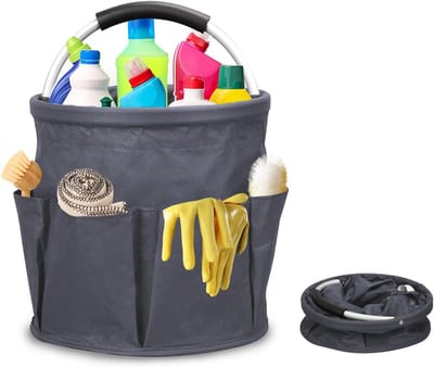 Opbergmand voor schoonmaakmiddelen, gereedschap en accessoires met 6 vakken, opvouwbaar en waterdicht, ideaal voor winkelen en organisatie (Grijs)