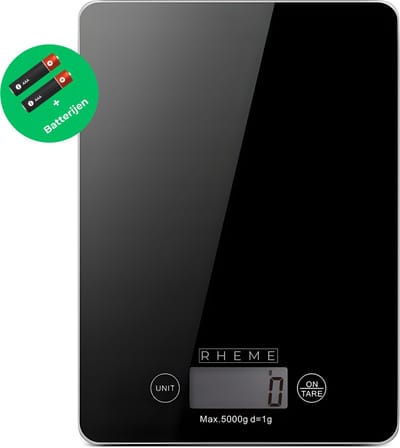 Rheme Digitale Keukenweegschaal - Tot 5kg - Glazen Weegschaal - Inclusief Batterijen