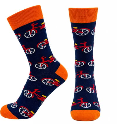 Tutti Footi - Sokken met Fietsen - maat 40-45 blauw/oranje - Grappige Sokken voor Mannen/Vrouwen